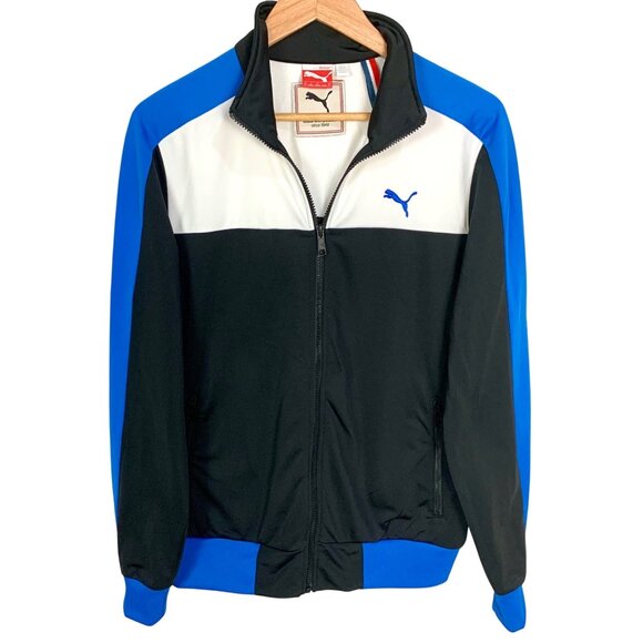 VTG 90s Y2K Puma Sport Lifestyle Mens Colorblock Track Jacket S Black Blue - Picture 1 of 13